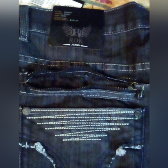 ROK Designer Demin Jeans Style#R9ZB014 Men's 42/33 Black - Picture 9 of 12